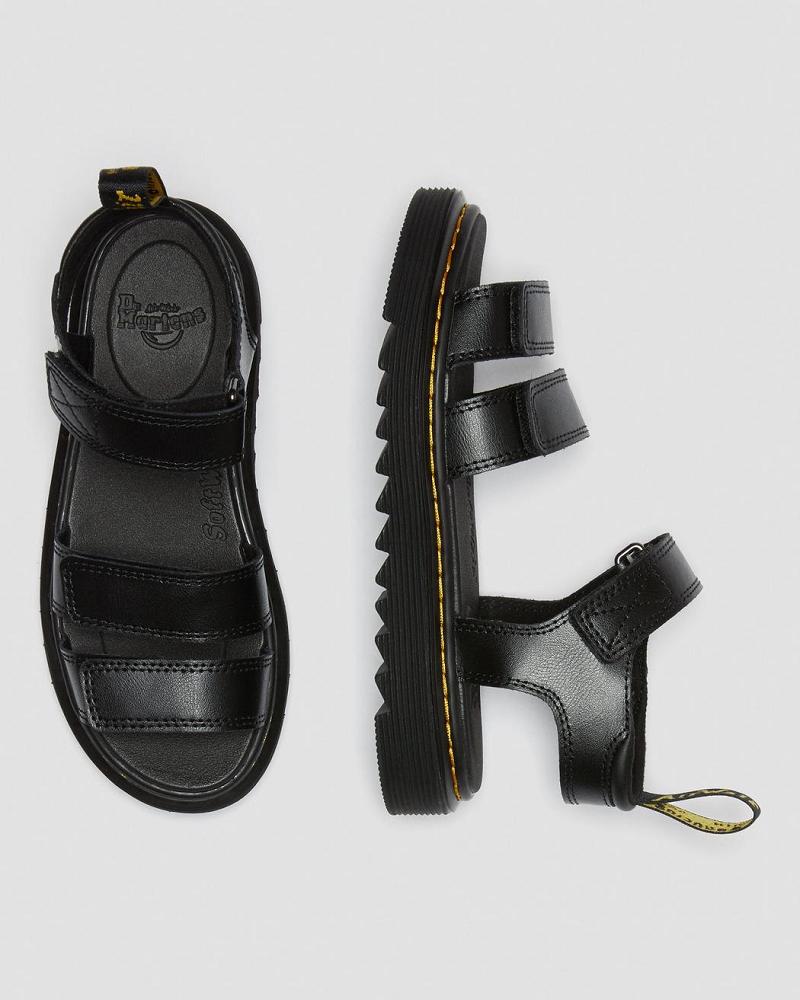 Kids' Dr Martens Junior Klaire Leather Strap Sandals Black | AU 719CTV